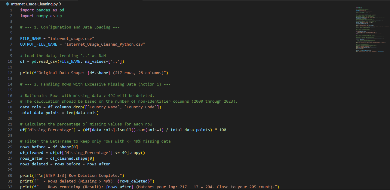 python code for internet usage cleaning